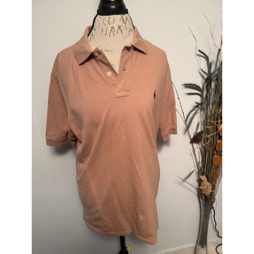 Polo Ralph Lauren Mens Large Tan Cotton Pique Short Sleeve Pony Logo Polo Shirt